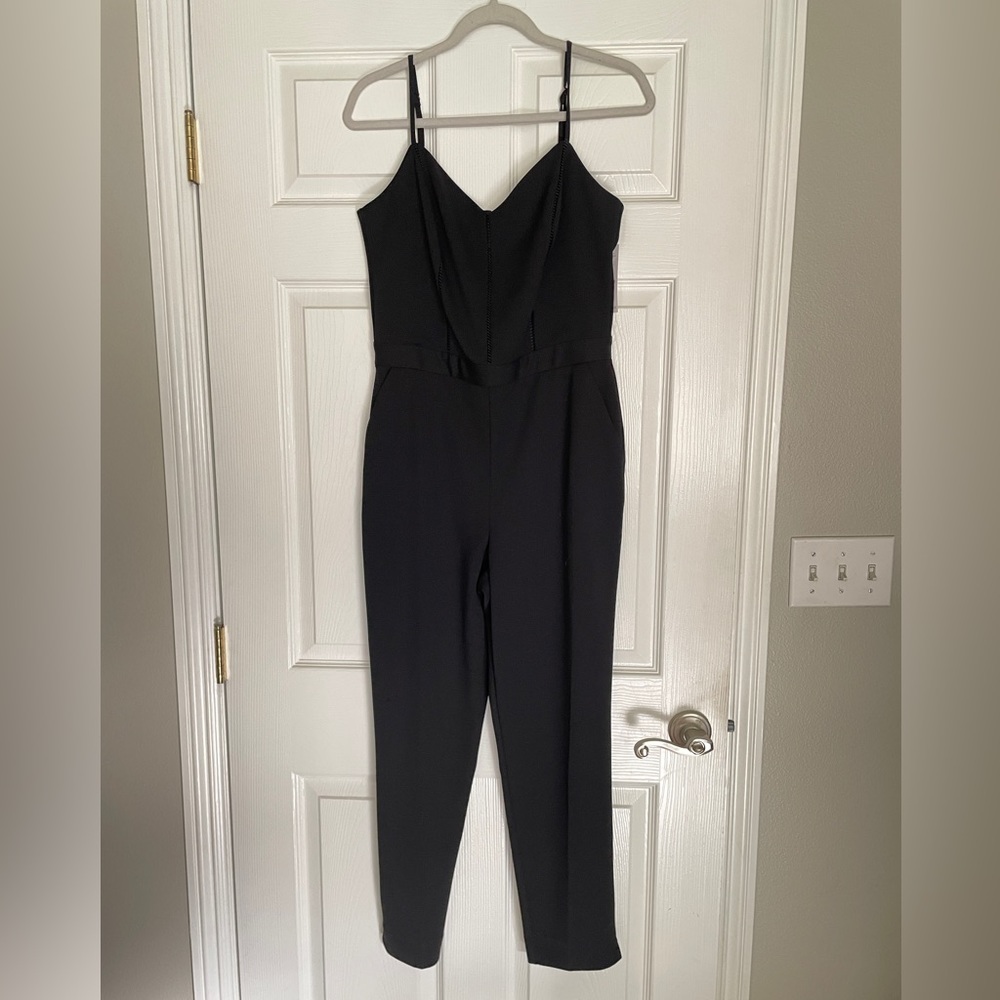 WHBM Sweetheart Jumpsuit Black Straight Leg Ankle Length Sz 10 NWT - Picture 13 of 14